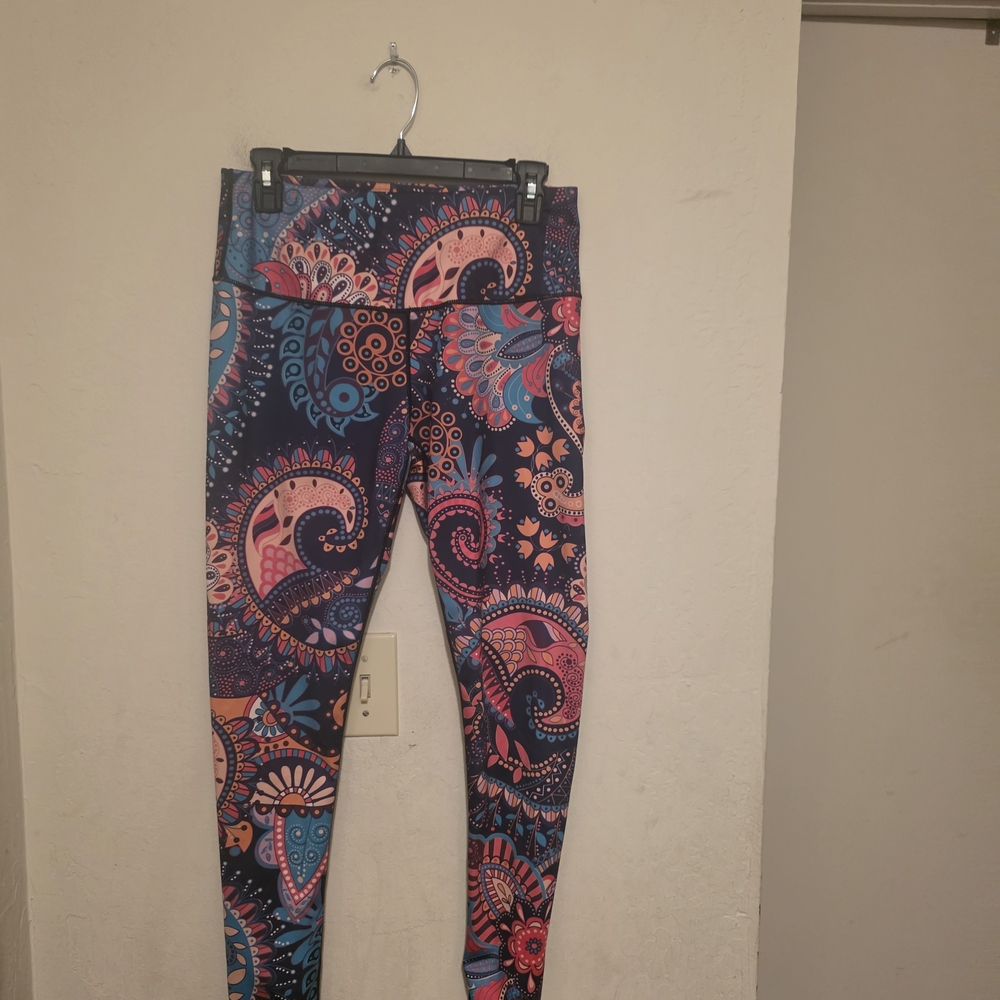DOV POD Navy and Pink Paisley Women's Leggings Size Medium